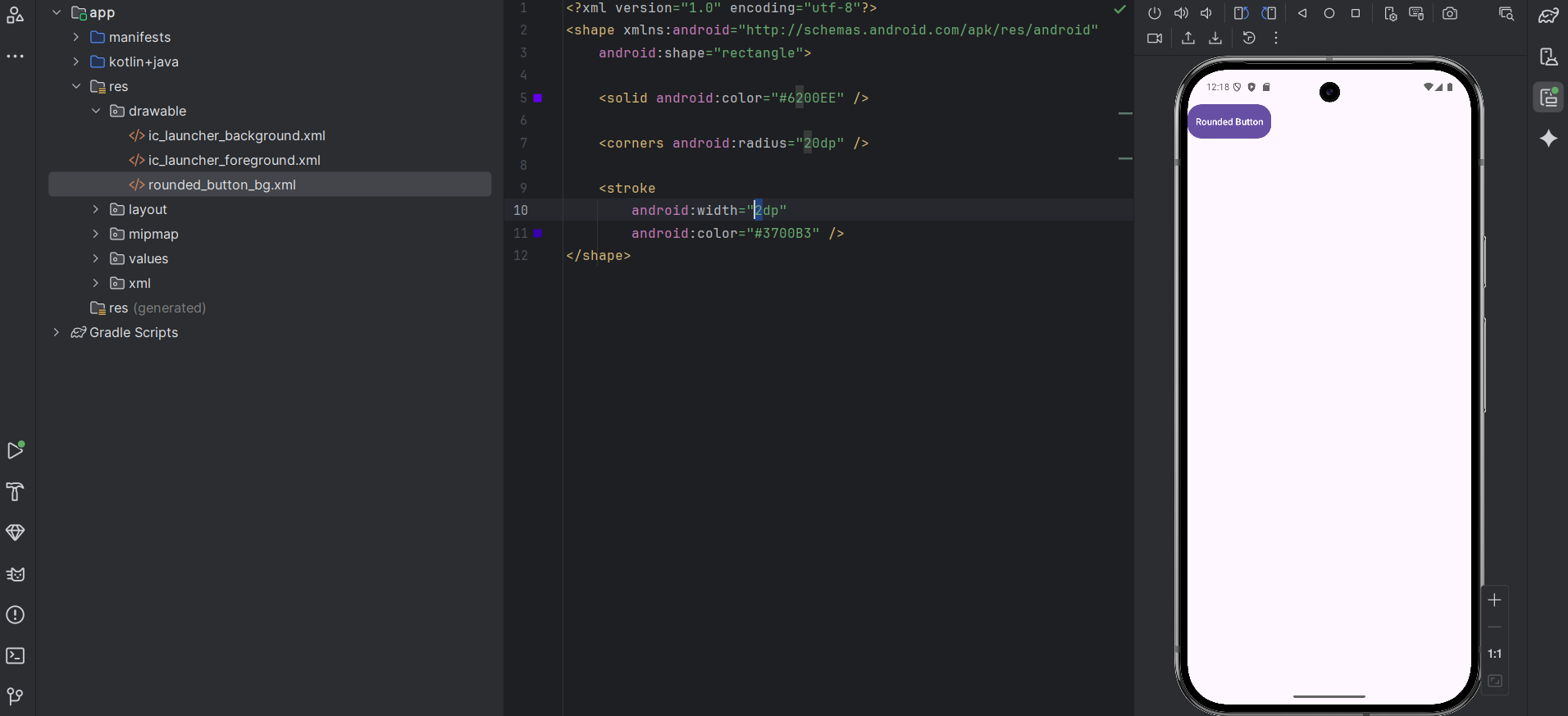 A Custom Rounded Button in Android Studio: The Classic XML Drawable (Most Versatile)